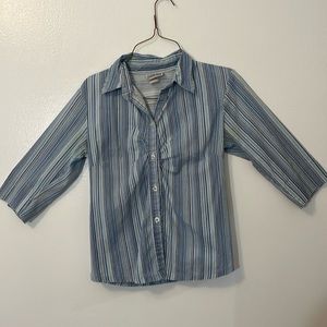 French Twist small blue striped button down long sleeve shirt blouse